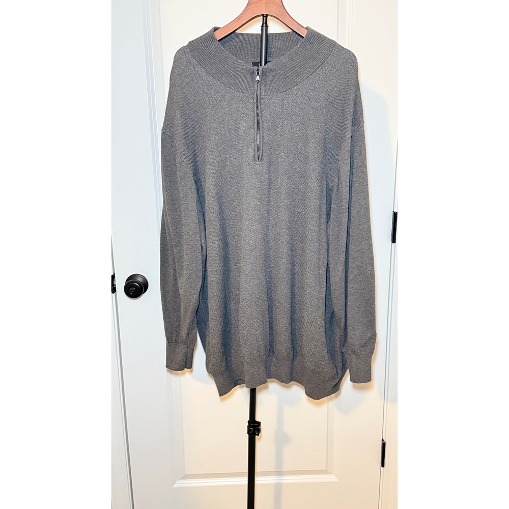 Synergy Mens 5XL Gray Quarter Zip Cotton Knit Pullover Mock Neck Sweater